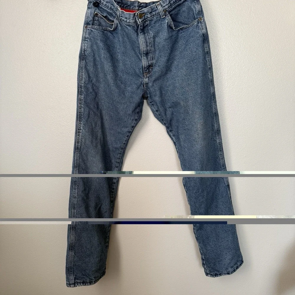Wrangler Y2K Red Fleece Lined Jeans Mens 36x34 Blue Rugged Wear‎ Relaxed Fit - Picture 2 of 12